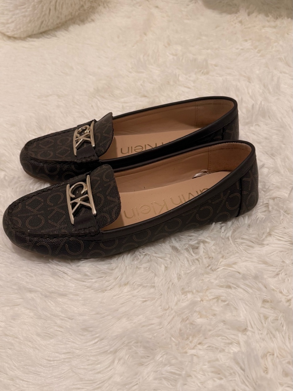 Calvin Klein Brown Monogram Logo Moccasin Loafers